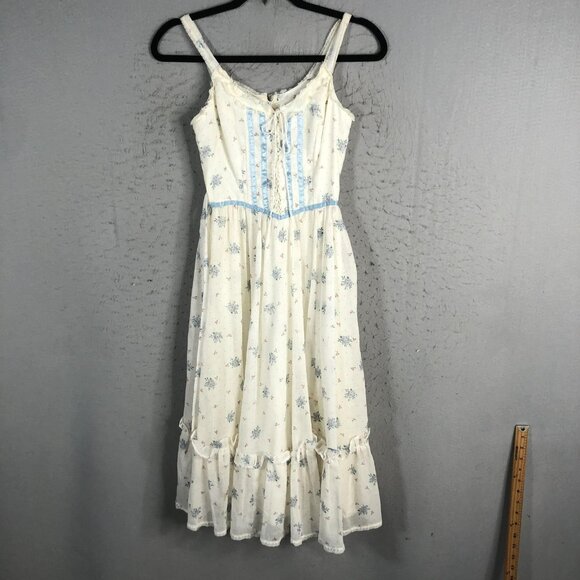 Gunne Sax Dresses & Skirts - Vintage Gunne Sax Dress Womens Small White Blue Floral Prairie Lace Boho 70s 80s